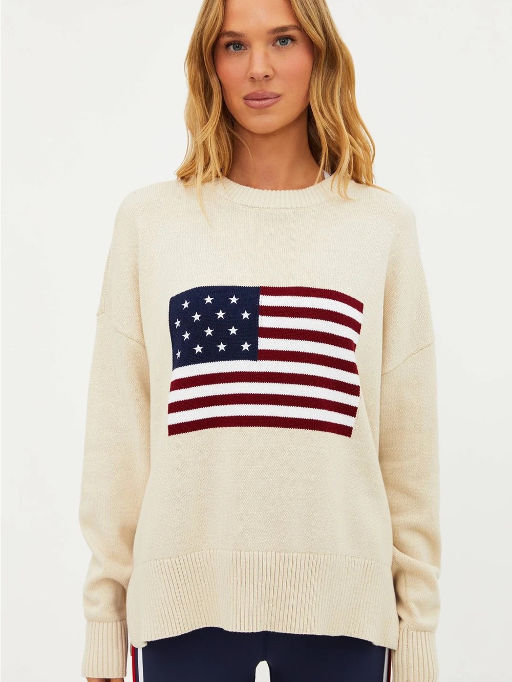 Beach Riot - Callie Sweater Americana Ivory Cream Flag Crewneck Sweater - Women'
